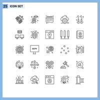 25 User Interface Line Pack of modern Signs and Symbols of earring cloud calendar down shutdown Editable Vector Design Elements