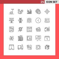 Mobile Interface Line Set of 25 Pictograms of navigate arrow budget internet control Editable Vector Design Elements