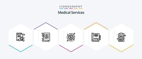 Medical Services 25 Line icon pack including paper. document. dollar. report. healthcare vector