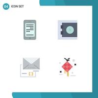 Set of 4 Modern UI Icons Symbols Signs for mobile email coding safe decoration Editable Vector Design Elements