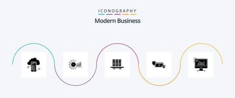 Modern Business Glyph 5 Icon Pack Including database. archive. analytics. files. time vector