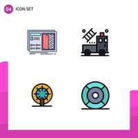 User Interface Pack of 4 Basic Filledline Flat Colors of blueprint wheel plan truck ship Editable Vector Design Elements