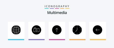 paquete de iconos de glifo multimedia 5 que incluye la parte posterior. reproductor multimedia. flecha. medios de comunicación. web. diseño de iconos creativos vector