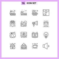 Group of 16 Outlines Signs and Symbols for learning library mind book e Editable Vector Design Elements