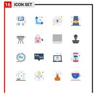 16 Universal Flat Color Signs Symbols of cook barbecue research hat cap Editable Pack of Creative Vector Design Elements