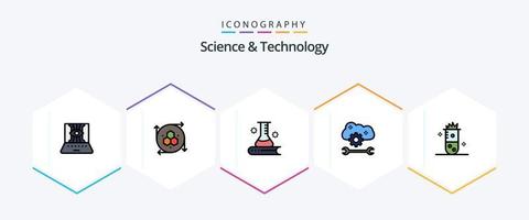 paquete de iconos de ciencia y tecnología de 25 líneas completas que incluye la configuración de la nube. Preferencias en la nube. herramienta de modelado servicio de aplicaciones en la nube. conocimiento de la ciencia vector