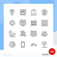 User Interface Pack of 16 Basic Outlines of sun mind reward creative thinking brain Editable Vector Design Elements