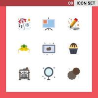 Mobile Interface Flat Color Set of 9 Pictograms of cupcake meat office beef venetian Editable Vector Design Elements