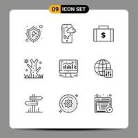 Group of 9 Outlines Signs and Symbols for computer holiday technology halloween money Editable Vector Design Elements