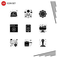 Pack of 9 creative Solid Glyphs of phone favorite time app orbit Editable Vector Design Elements