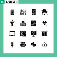 Universal Icon Symbols Group of 16 Modern Solid Glyphs of jam car economy overtaking speaker Editable Vector Design Elements