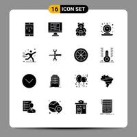 Group of 16 Solid Glyphs Signs and Symbols for time old wanted clock wedding Editable Vector Design Elements