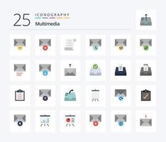 Multimedia 25 Flat Color icon pack including send. mail. time. verification. mail vector