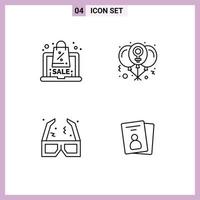 4 Thematic Vector Filledline Flat Colors and Editable Symbols of discount glasses sale heart film Editable Vector Design Elements