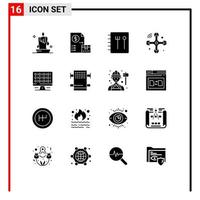 Group of 16 Solid Glyphs Signs and Symbols for computer internet of things money drone communications Editable Vector Design Elements