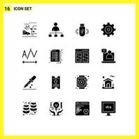 Modern Set of 16 Solid Glyphs Pictograph of accounting text usb options control Editable Vector Design Elements