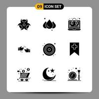 9 Universal Solid Glyph Signs Symbols of video disk seo cd ok Editable Vector Design Elements