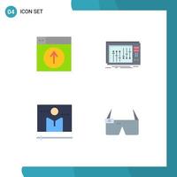 Set of 4 Commercial Flat Icons pack for upload studio design dj display Editable Vector Design Elements