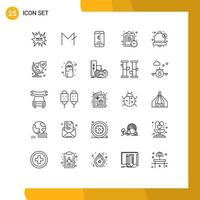 Modern Set of 25 Lines Pictograph of bell work mobile time shopping Editable Vector Design Elements