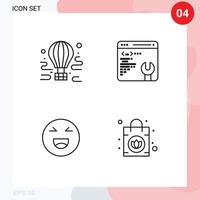 Mobile Interface Line Set of 4 Pictograms of air emoji travel web page happy Editable Vector Design Elements