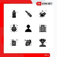 9 Thematic Vector Solid Glyphs and Editable Symbols of avatar gear agreement flask real Editable Vector Design Elements