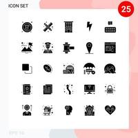 Pictogram Set of 25 Simple Solid Glyphs of chat ui buildings basic shops Editable Vector Design Elements