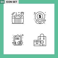 Set of 4 Modern UI Icons Symbols Signs for basket overview box location clipboard Editable Vector Design Elements