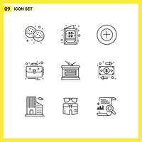 Group of 9 Modern Outlines Set for holiday suitcase new year case business Editable Vector Design Elements