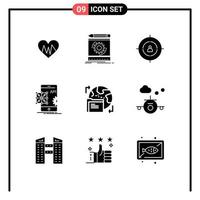 Pack of 9 Modern Solid Glyphs Signs and Symbols for Web Print Media such as development application prototyping api person Editable Vector Design Elements