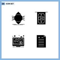 Universal Icon Symbols Group of 4 Modern Solid Glyphs of ubicomp money computer cash screen Editable Vector Design Elements