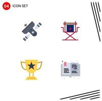 Mobile Interface Flat Icon Set of 4 Pictograms of broadcast television satellite director award Editable Vector Design Elements