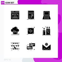 Group of 9 Modern Solid Glyphs Set for arrow data statistics cloud folder Editable Vector Design Elements