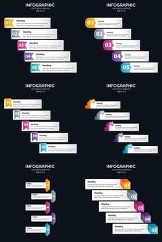 plantilla de diapositiva de presentación del paquete de infografías vectoriales 6 diagramas de ciclo de 5 pasos y líneas de tiempo vector