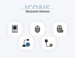 diseño de iconos del paquete de iconos llenos de línea de dispositivos 5. auriculares. poder. instrumento. hardware. cable vector