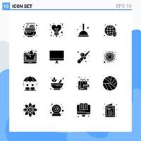 Mobile Interface Solid Glyph Set of 16 Pictograms of online ads cleaning verified secure Editable Vector Design Elements