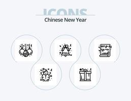 paquete de iconos de línea de año nuevo chino 5 diseño de iconos. chino. edificio. decoración. arquitectura. flor vector