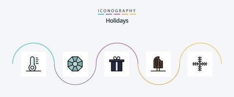 Paquete de 5 iconos planos llenos de línea de vacaciones que incluye. copo de nieve. playa. vacaciones. helado vector