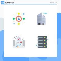 4 Universal Flat Icon Signs Symbols of audience cloud building map server Editable Vector Design Elements