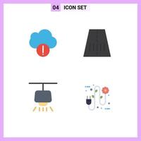 Mobile Interface Flat Icon Set of 4 Pictograms of alert eco road chandelier electrical plug Editable Vector Design Elements