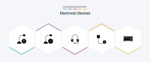 paquete de iconos de 25 glifos de dispositivos que incluye . jugador. ordenadores. medios de comunicación. hardware vector