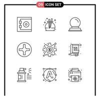 9 Universal Outlines Set for Web and Mobile Applications contacts book magic ball money dollar Editable Vector Design Elements