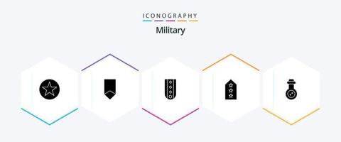 paquete de iconos militares de 25 glifos que incluye estrella. militar. medalla. a rayas. militar vector