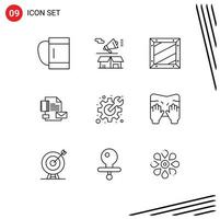 Pack of 9 Modern Outlines Signs and Symbols for Web Print Media such as identity business box brand programing Editable Vector Design Elements