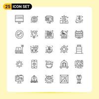 Line Pack of 25 Universal Symbols of position crown thinking business power Editable Vector Design Elements