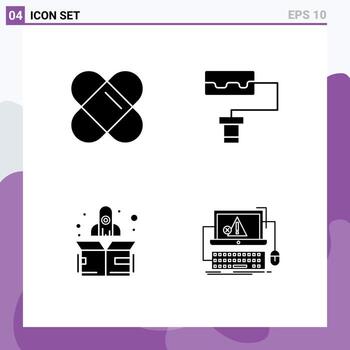 User Interface Pack of 4 Basic Solid Glyphs of patch error roller up system Editable Vector Design Elements