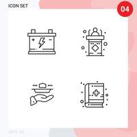 Mobile Interface Line Set of 4 Pictograms of acumulator waiter car rostrum serve Editable Vector Design Elements