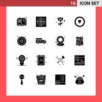 16 User Interface Solid Glyph Pack of modern Signs and Symbols of shop on wheels user romance plus circle Editable Vector Design Elements
