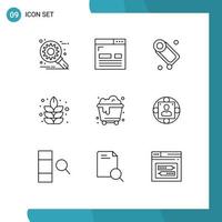 Outline Pack of 9 Universal Symbols of trash plant page nature soap Editable Vector Design Elements