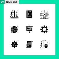 9 User Interface Solid Glyph Pack of modern Signs and Symbols of goal target learning wifi drop Editable Vector Design Elements