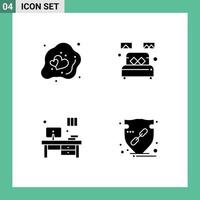 Group of 4 Modern Solid Glyphs Set for decorative home decorate heart room office Editable Vector Design Elements